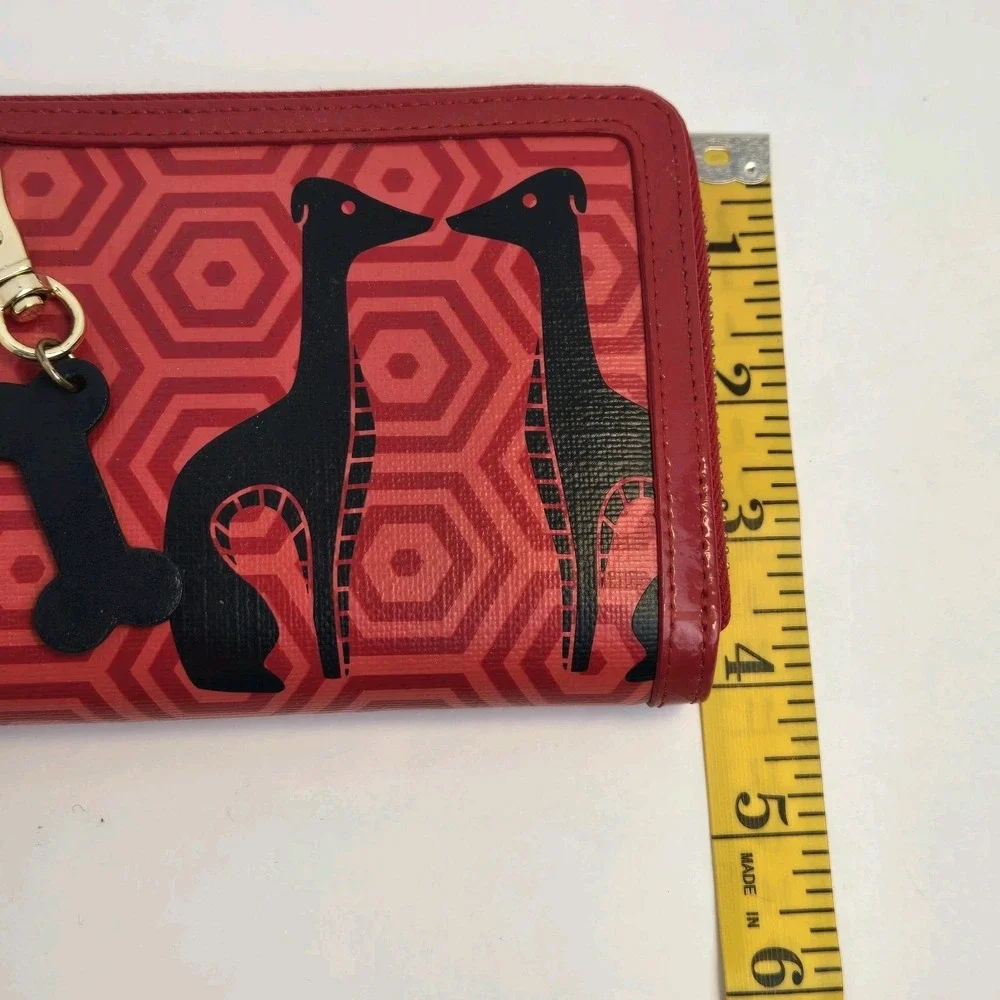 Jonathan Adler Red Geometric Print With Dogs Zip Around Continental Wallet Rare